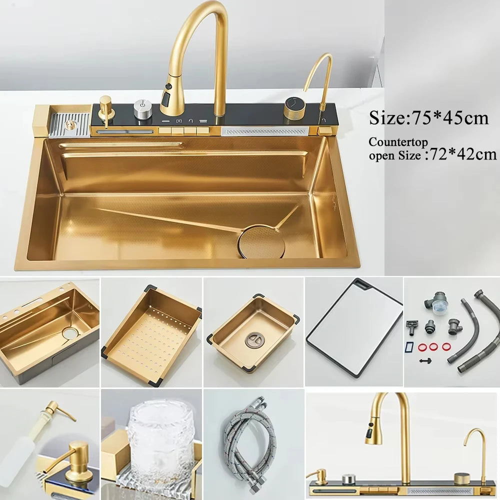 Golden Smart Digital Display Integrated Sink Temperature Control