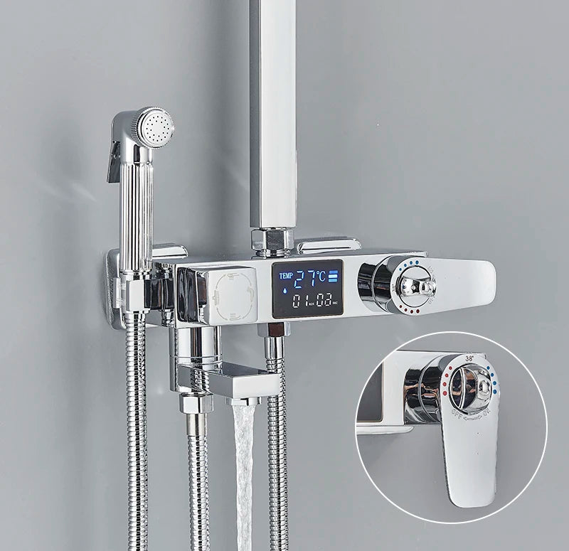 Black Smart Thermostatic Shower Faucet Bathroom Intelligent