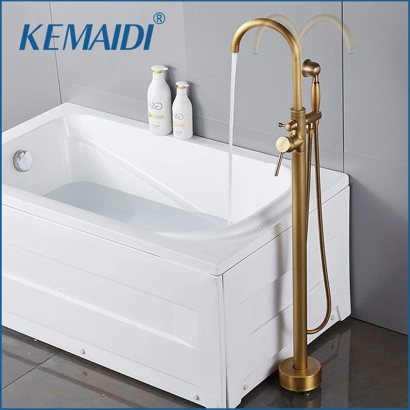 Kemaidi Antique Brass Bathtub Shower Faucet Floor Standing