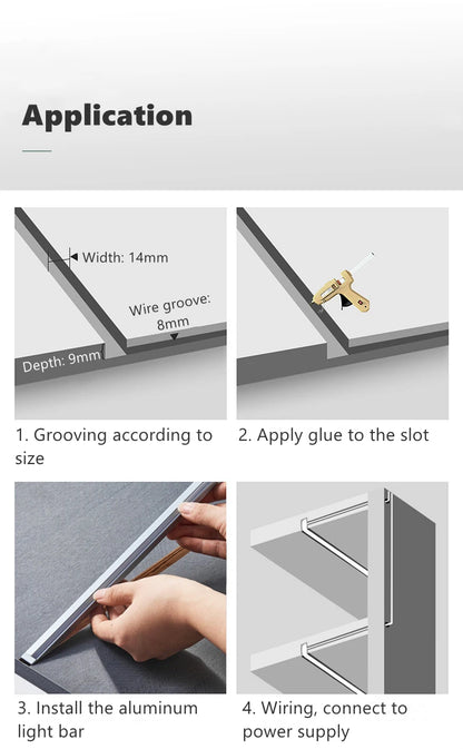 Ultra-Thin Hidden Recessed Cabinet Bar Light 45 Degree