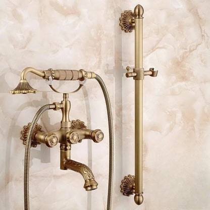 Antique Brass Bathtub Shower Faucets Wall Mounted Bath