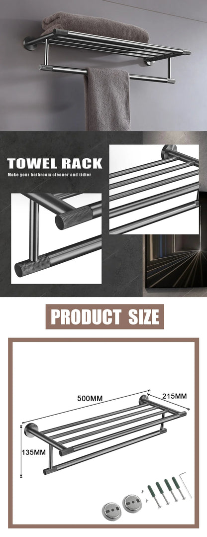 Grey Bathroom Hardware Kit Stainless Steel Round Wall