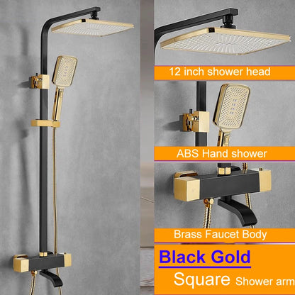 Square Thermostatic Bathroom Shower Quality Brass Cold Gold