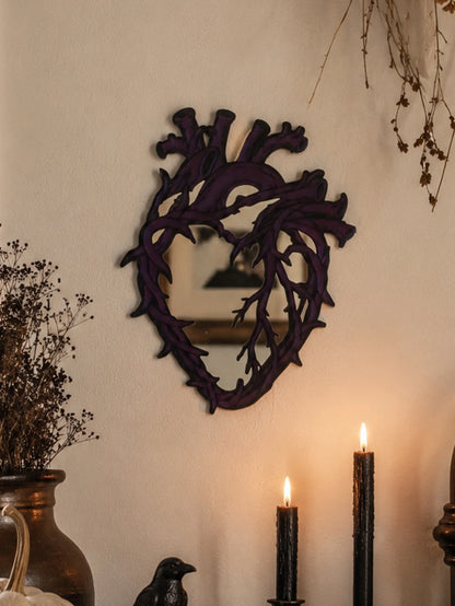 Purple Gothic Barbed Wire Heart Wall Mirror Witchy