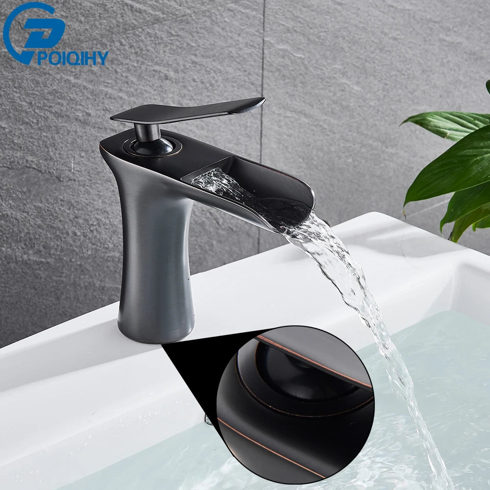 White Basin Faucet Waterfall Spout Bathroom Mixer Tap