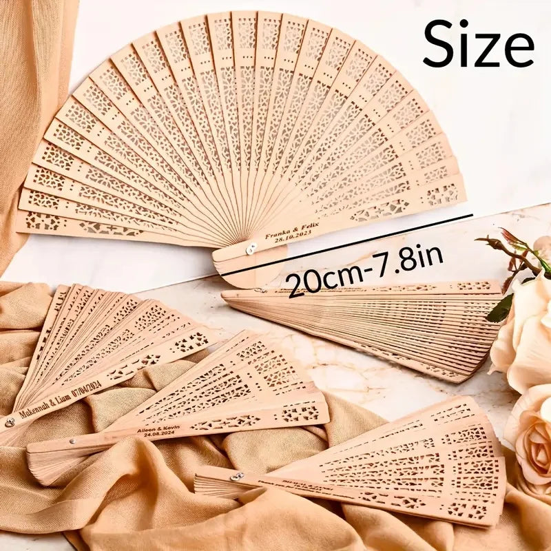 Personalized Folding Wooden Hand Fans Custom Engraved Wedding