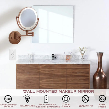Rose Gold Touch On Led Folding Bathroom Mirror