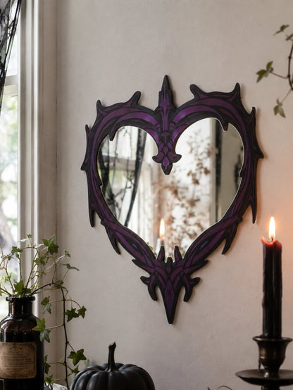 Purple Gothic Barbed Wire Heart Wall Mirror Witchy
