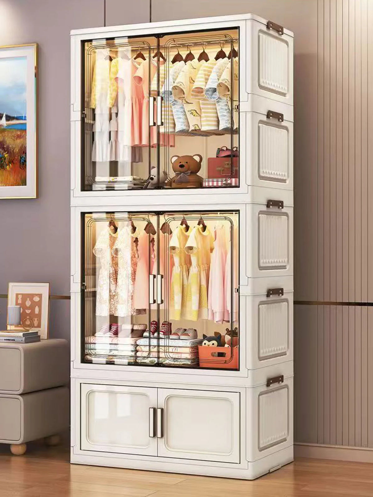 Multi-Functional Folding Storage Cabinet Doors White/Black/Gray