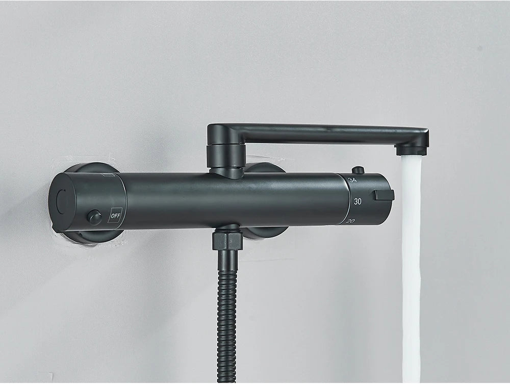 Chrome Black Bathtub Faucet Wall Mounted Thermostatic Shower