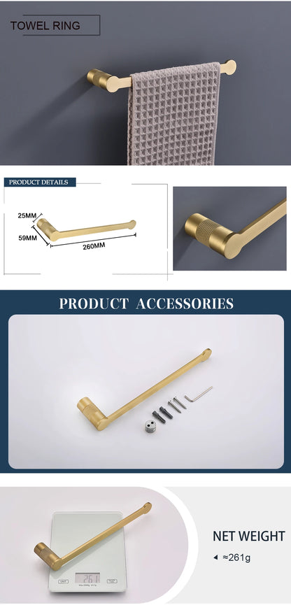 Brushed Gold Bathroom High Quality Brass Knurled Towel