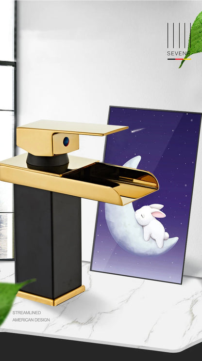 Black Waterfall Bathroom Basin Faucet Square Vanity Sink