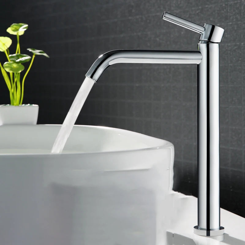 Tall Basin Sink Faucet Slim Black Chrome Bathroom