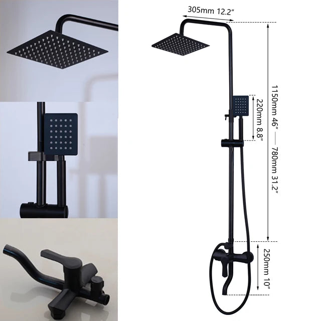 Kemaidi Matte Black Shower Wall Mounted Rainfall Shower