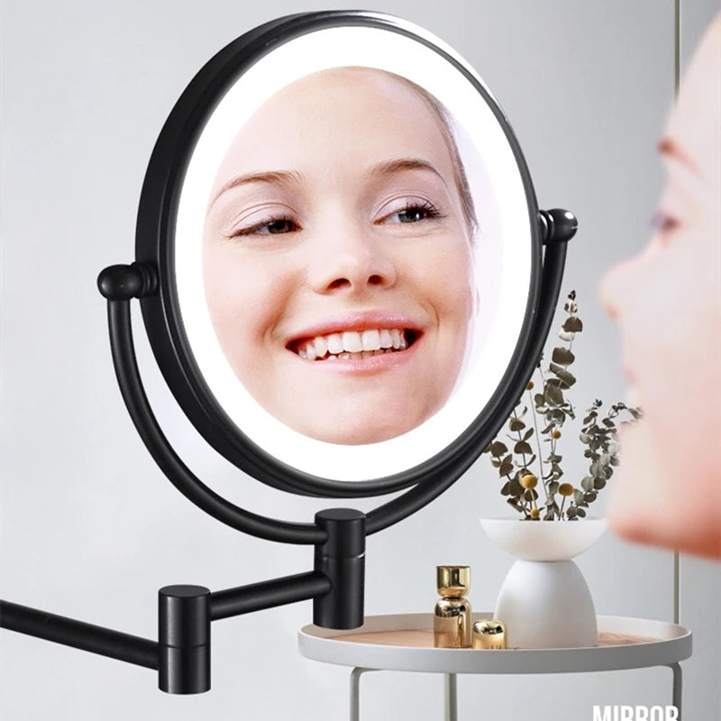 Bathroom Makeup Mirrors Black/Brushed Gold Brass Wall Extending