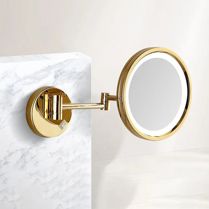 Brushed Gold Led Folding Bathroom Mirror Wall Mounted