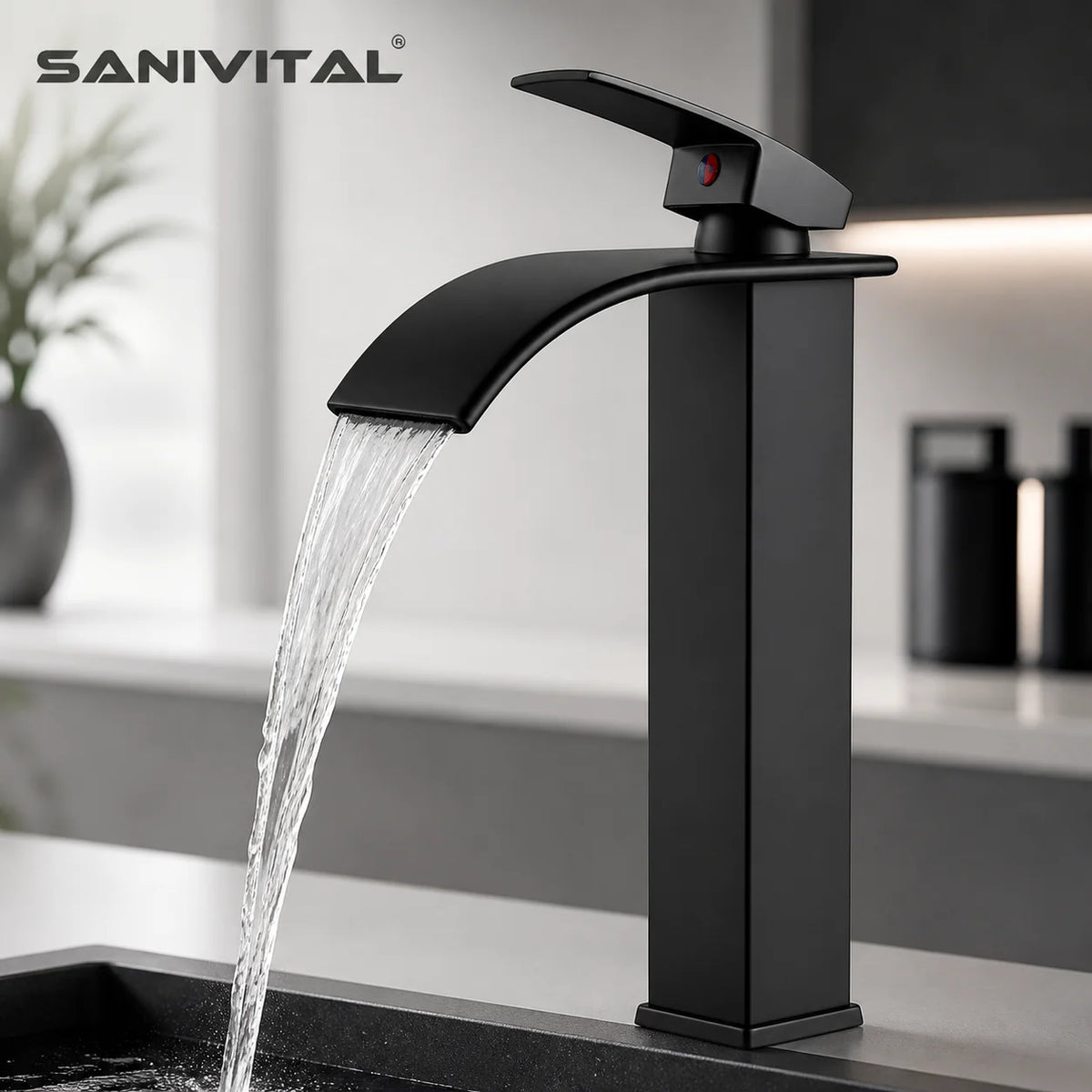 Sanivital Matte Black Stainless Steel Waterfall Bathroom Basin