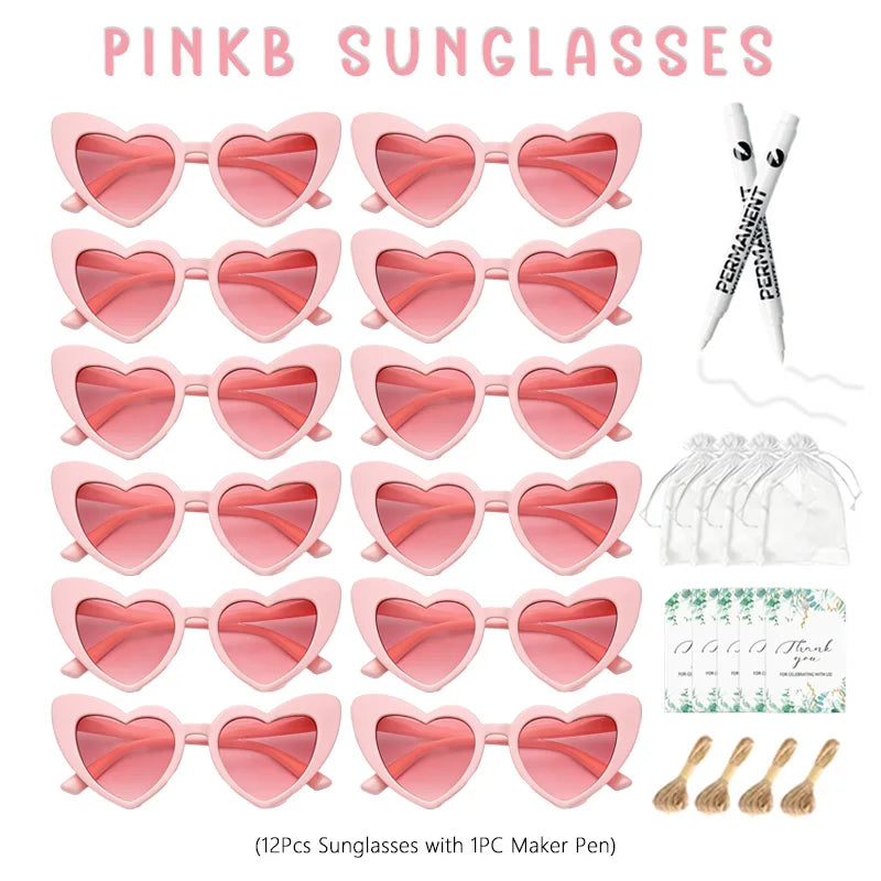 12-100pcs Wedding Sunglasses Guests Heart Shaped Sunglasses