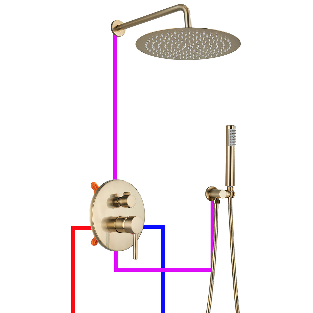 Brushed Gold Shower Faucet Embedded In Ways Shower