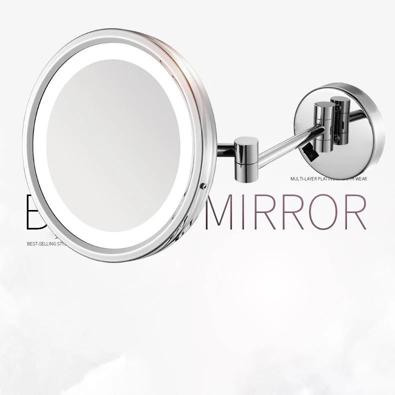 Brushed Gold Led Folding Bathroom Mirror Wall Mounted