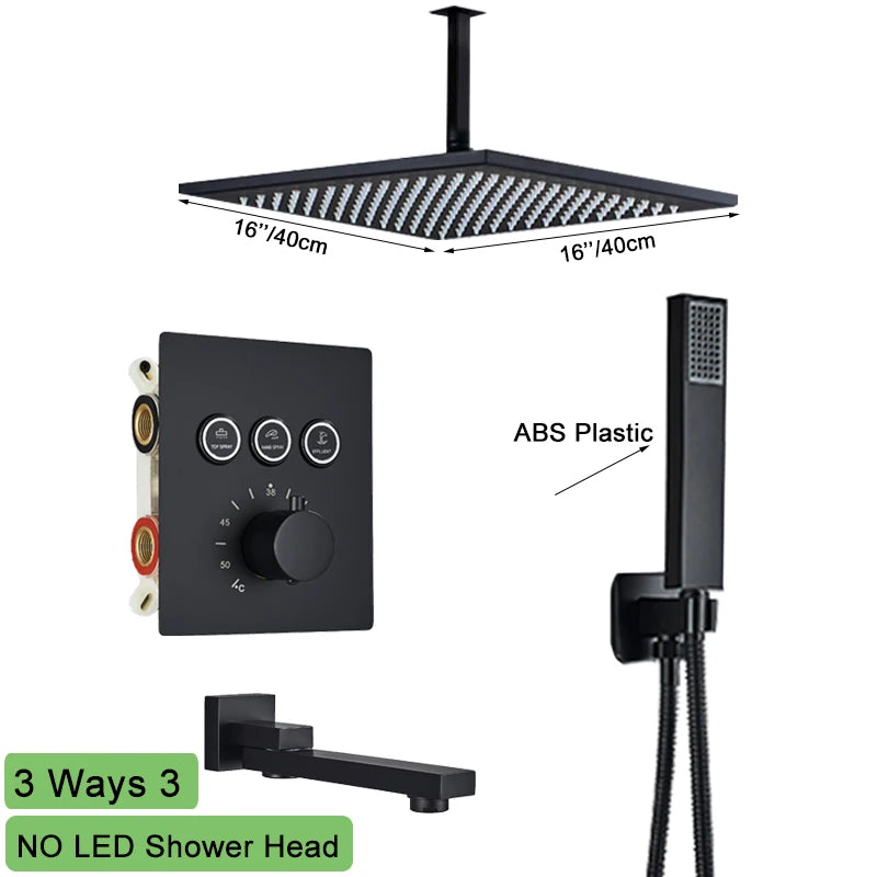 Shinesia Big Black Thermostatic Bathroom Shower Faucet Rainfall