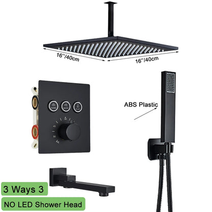 Shinesia Big Black Thermostatic Bathroom Shower Faucet Rainfall