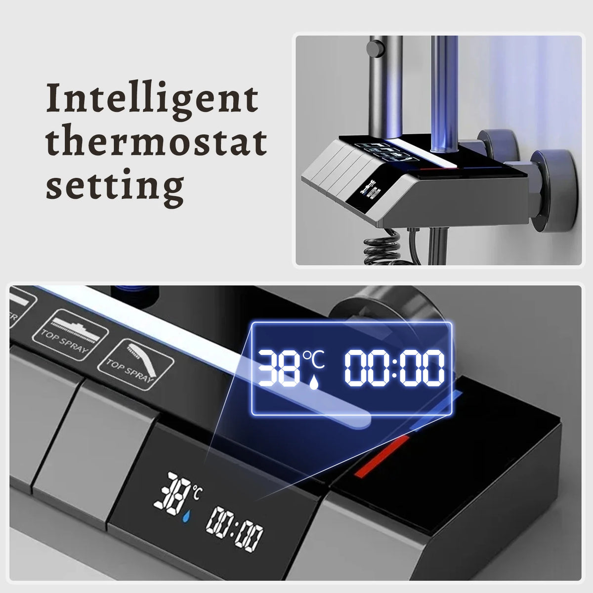 Digital Display Shower Faucet Modern Style Rainfall Bathroom