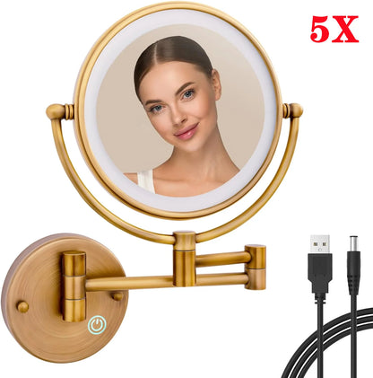 Brushed Gold Led Folding Touch Bathroom Mirrors Of