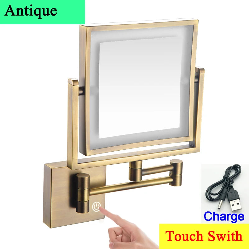 Square Touch Led Folding Bathroom Mirror 3x Magnifying