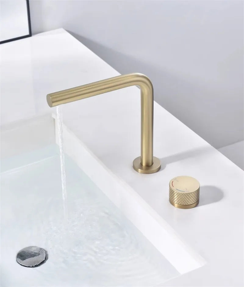 Brushed Gold Bathroom Faucet Two Holes Gun Grey