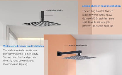 Kemaidi Shower Head Black Led Square Rainfall Shower