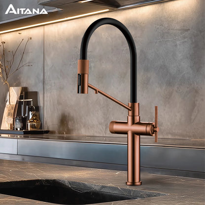 Aitana Brushed Rose Gold Pull-Out Faucet Luxury Drinking