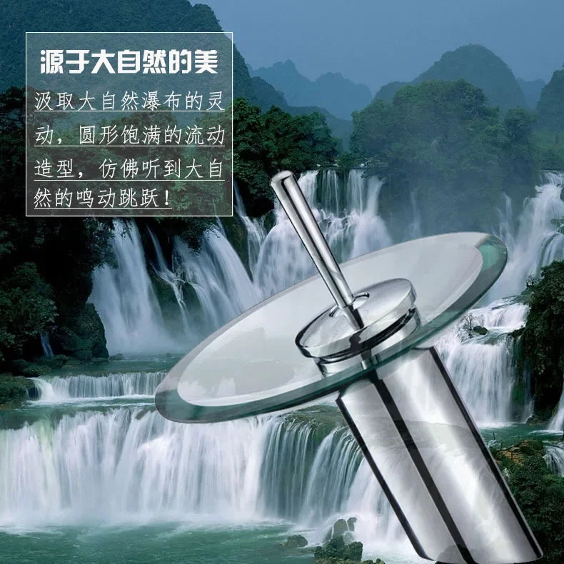 Colorful Glass Waterfall Bathroom Basin Sink Faucet Chrome