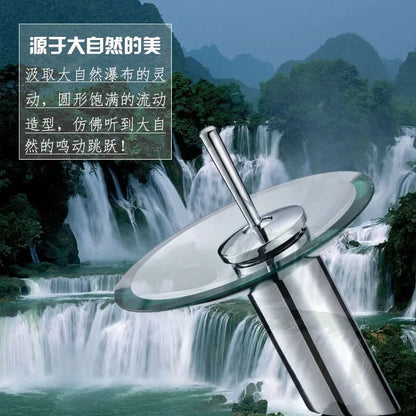 Colorful Glass Waterfall Bathroom Basin Sink Faucet Chrome