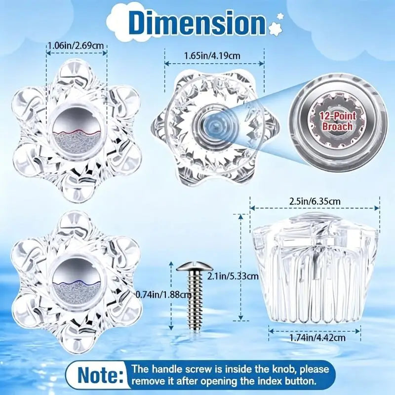 Shower Faucet Handle Replacement Knobs Pair Clear Acrylic