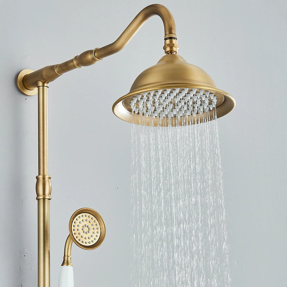 Quyanre Antique Brass Shower Faucets Wall Mount Rainfall