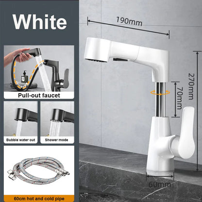 Dual-Function Pull-Down Bathroom Sink Faucet Adjustable Height