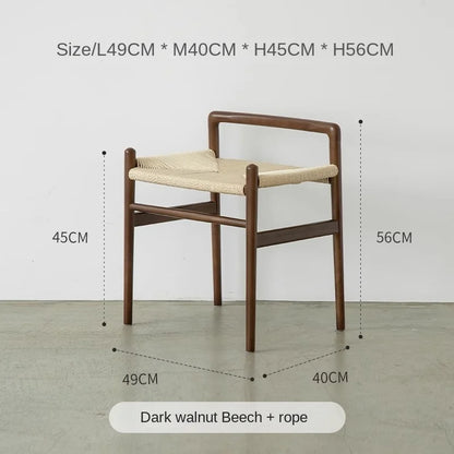 Momo Scandinavian Simple Wood Vanity Stool Rattan Wicker