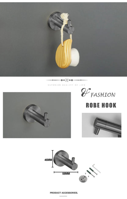Grey Bathroom Hardware Kit Stainless Steel Round Wall