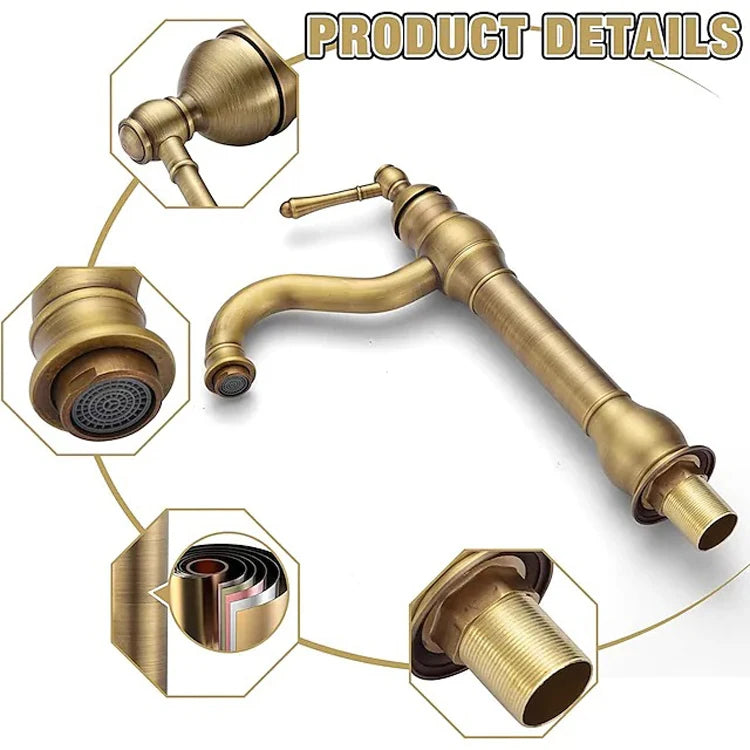 Antique Brass Basin Vessel Sink Faucet Deck Mounted