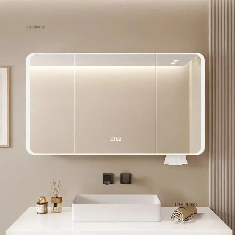Minimalist Modern Arc-Shaped Smart Bathroom Mirror Cabinets
