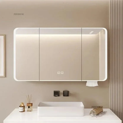 Minimalist Modern Arc-Shaped Smart Bathroom Mirror Cabinets