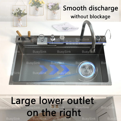 Stainless Steel Waterfall Sink Digital Display Large Slot
