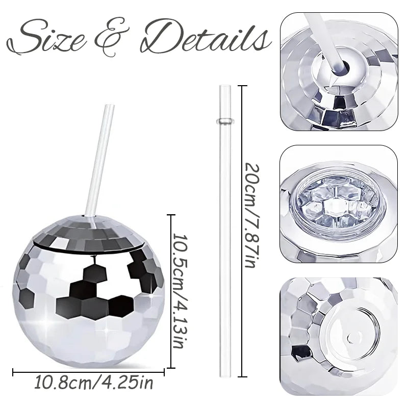 6-48pcs Disco Ball Cups Lids Staws Disco 70s