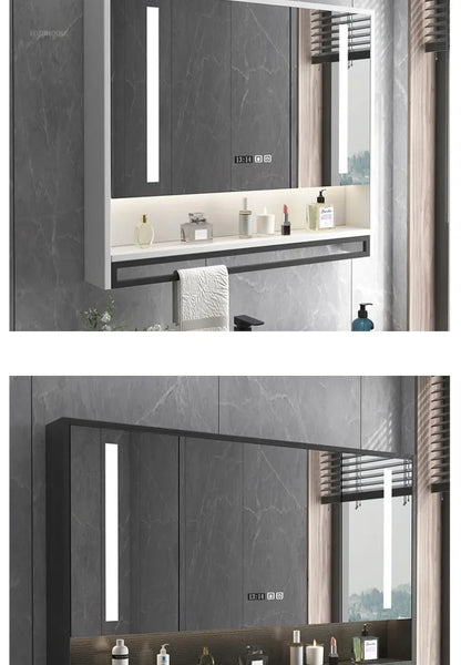 Smart Bathroom Mirror Cabinets Wall-Mounted Backlight Anti-Fog
