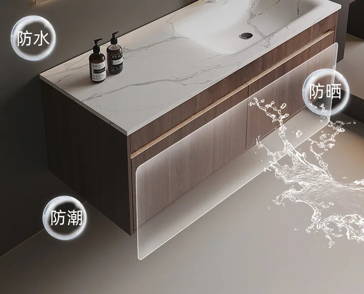 Light Luxury Bathroom Cabinets Rock Slab Integrated Washbasin