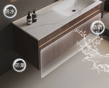 Light Luxury Bathroom Cabinets Rock Slab Integrated Washbasin