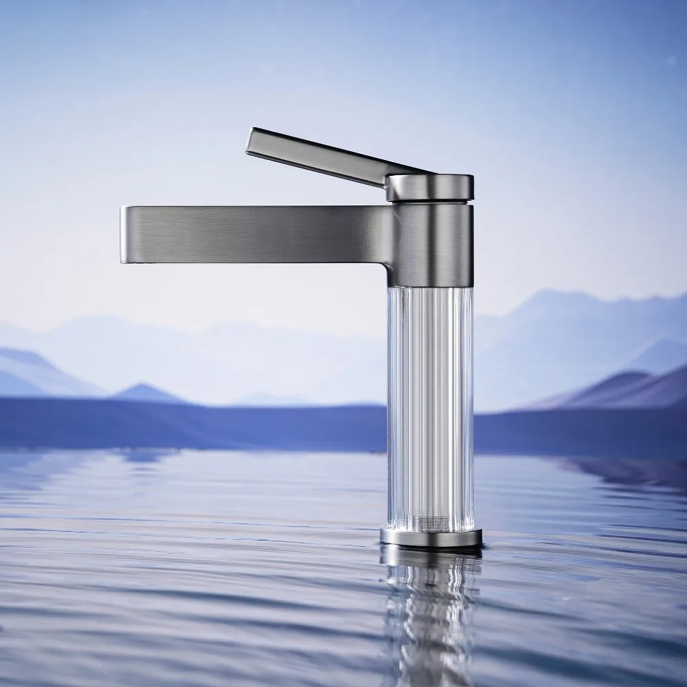 Yellow Bathroom Basin Faucet Acrylic Brass Cold Water
