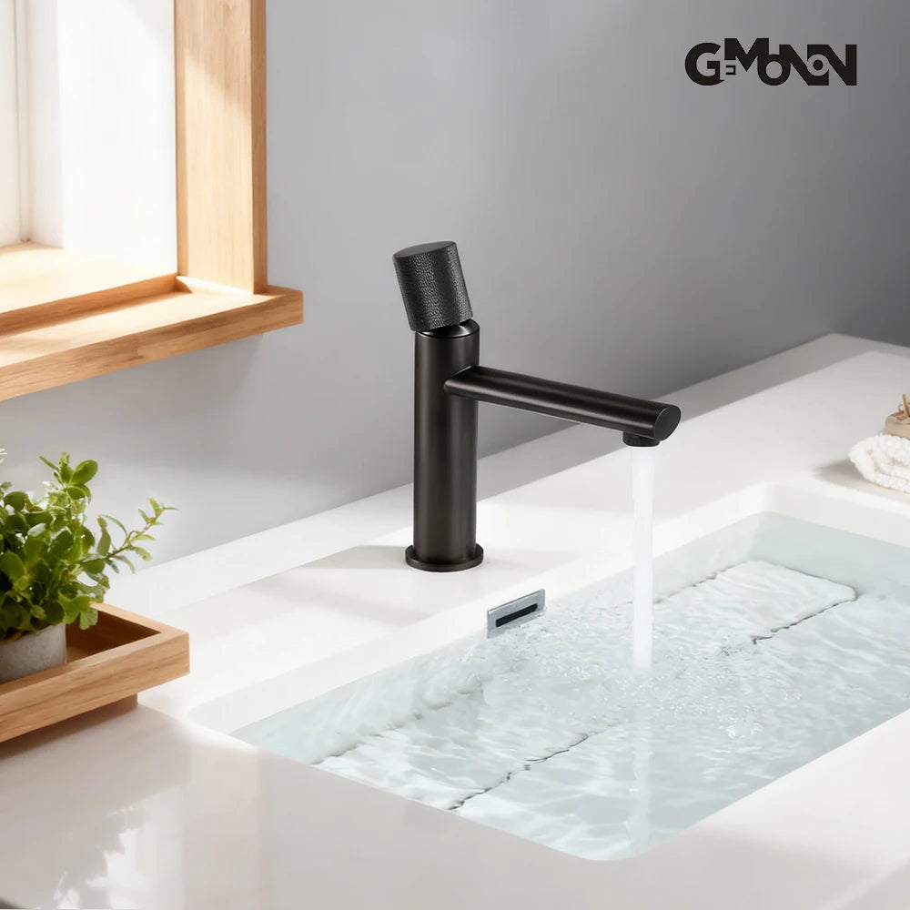 Knurled Faucet Brushed Gold Basin Faucet Bathroom Taps
