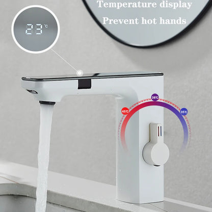 White Touchless Sensor Basin Faucet Smart Digital Display